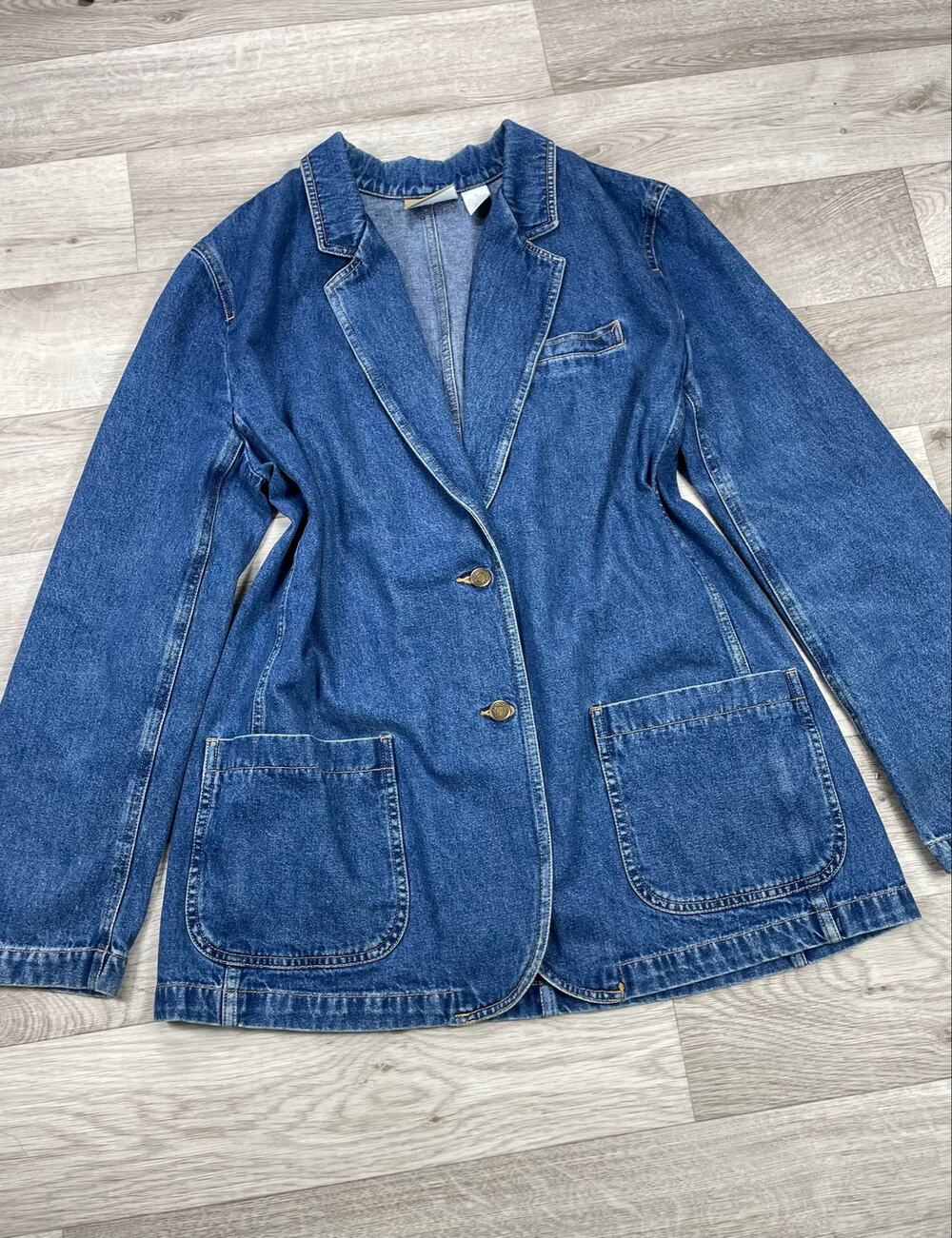 🔥Vintage 90s Y2K Liz Claiborne Classic Blue Denim Blazer Jacket Chore Grandma